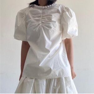Elegant White Pearl Puff Sleeve Top